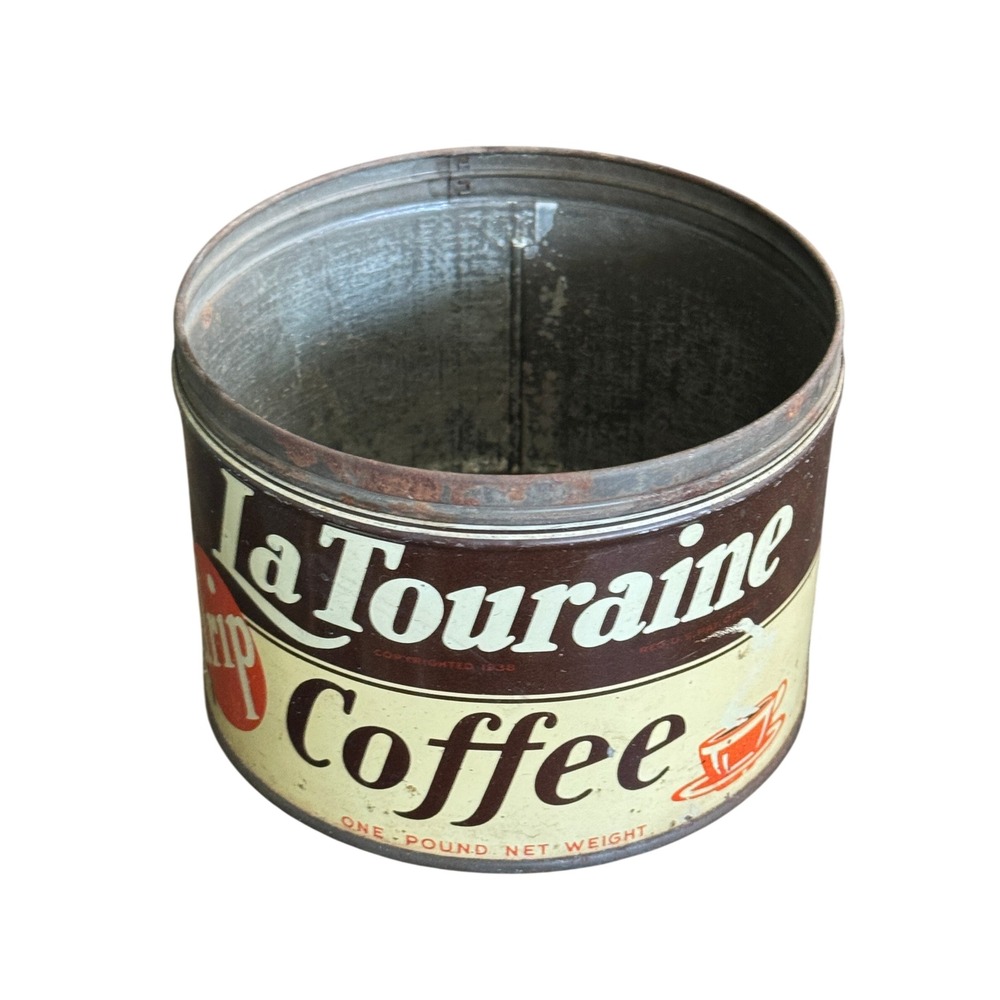 Can Vintage La Touraine Coffee Tin 1lb Drip Grind Metal Canister Prop Decor - Picture 2 of 6